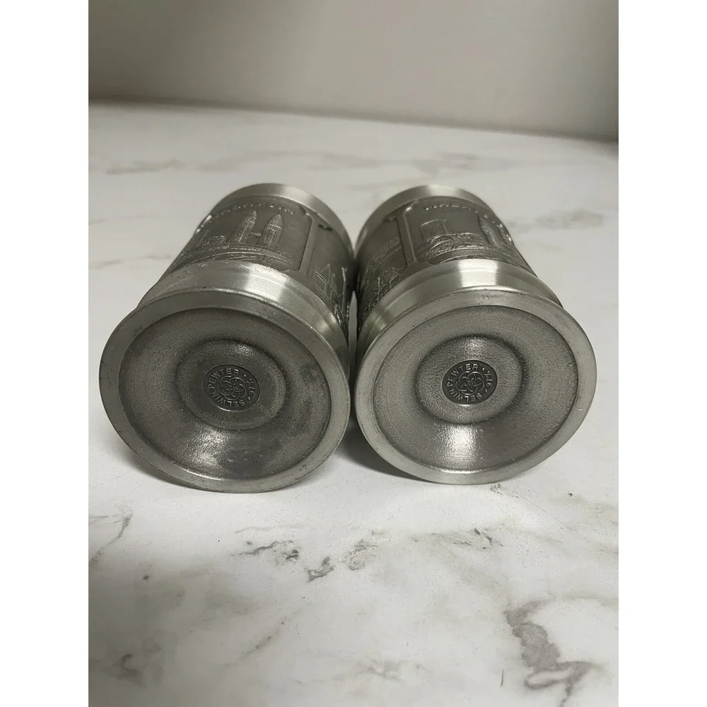 Pair of Vintage‎ Selwin Pewter Malaysia Souvenir Scenes Glasses Cups 3.5